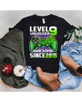 Level 9 Unlocked Awesome 2015 9th Birthday Gift Boy Gamer Shirt Unisex Standard T-Shirt black s